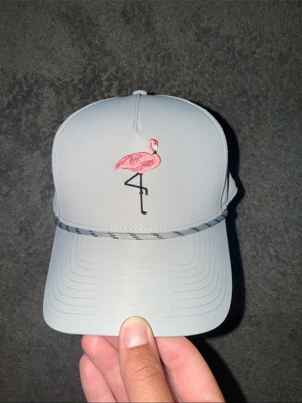 Light Gray womens Cap with Pink Flamingo Embroidery